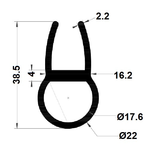 Profilé en U tubulaire - 38,50x22 mm