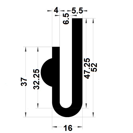 Profilé en U arrondi - 52x16 mm