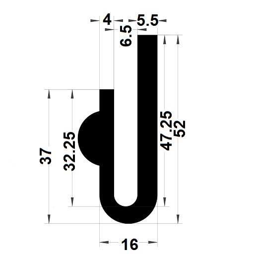 Round U Profile - 52x16 mm