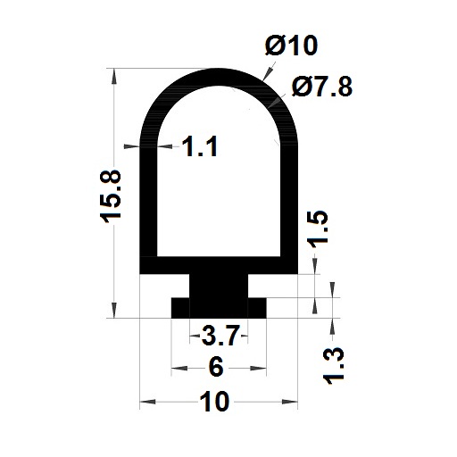 Bumper profile - 10x15,80 mm