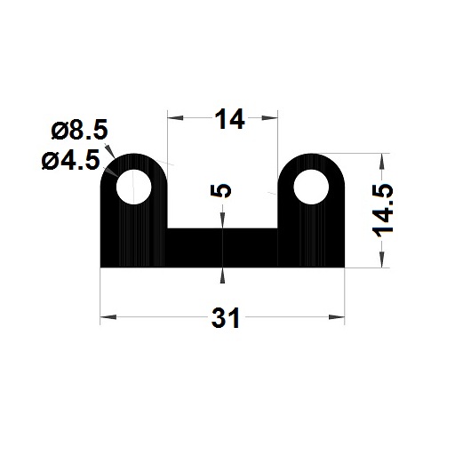 Bumper profile - 14,50x31 mm