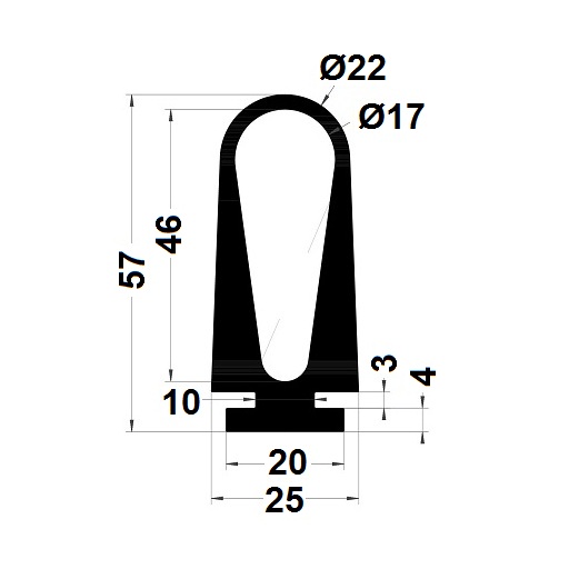 Hollow profile - 57x22 mm