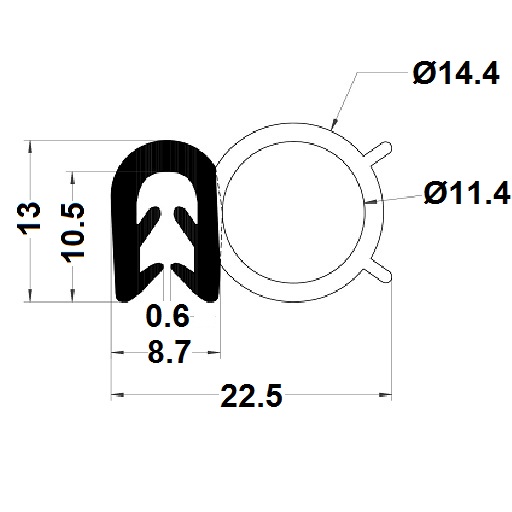 Hollow U Profile (co-extrusion) - 13x22,50 mm