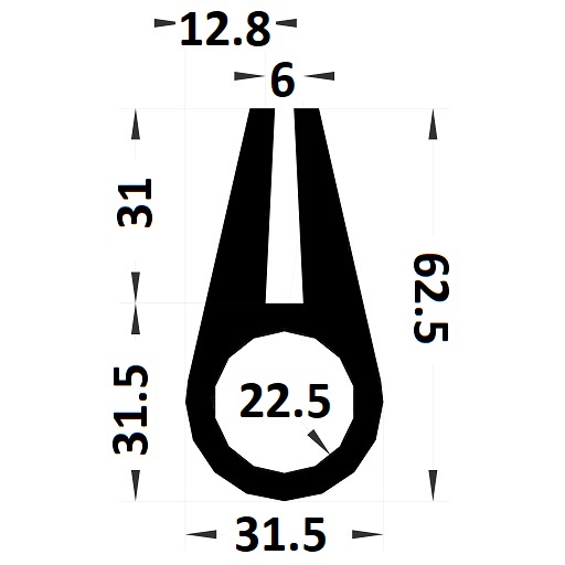 Profilé en U tubulaire - 62,50x15,75 mm